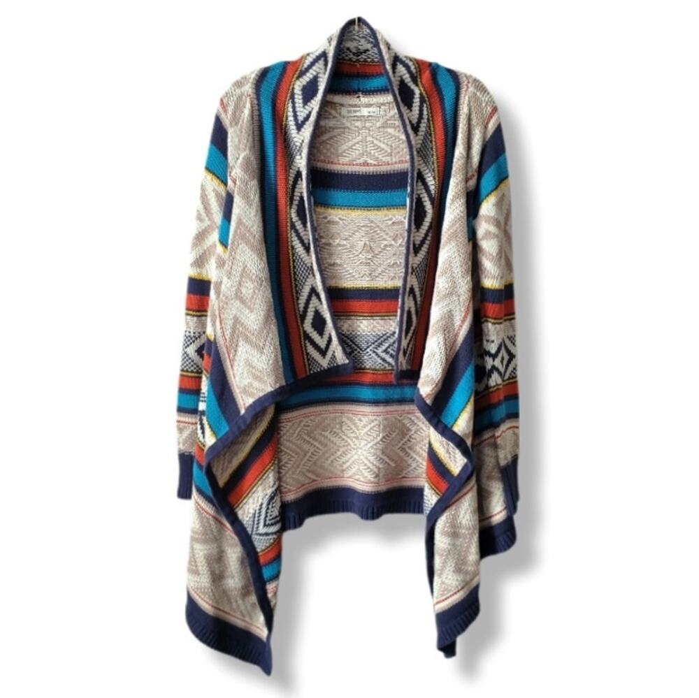 Women Southwestern Cowichan Aztec Cotton Cardigan Wrap Sweater M Boho Country